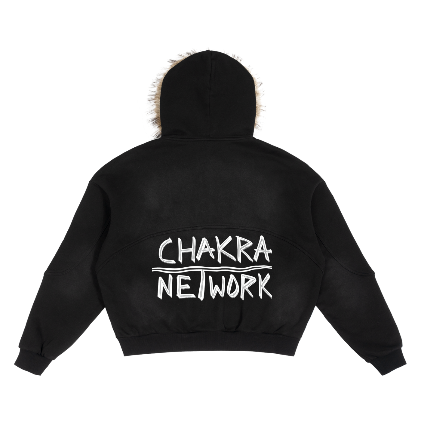 Chakra Network Sun Fade Boxy Detachable Fur Hoodie