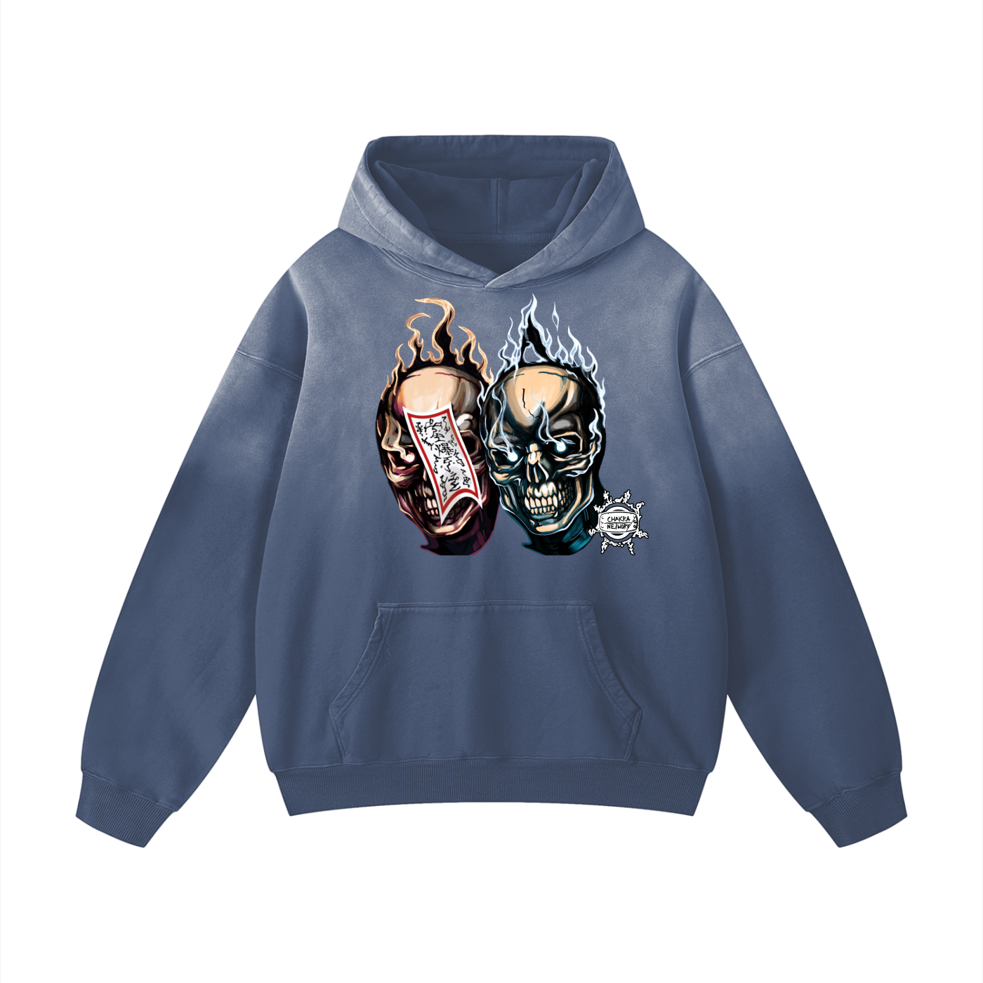 Chakra Network Twin Skull  Sunfaded Oversized Hoodie